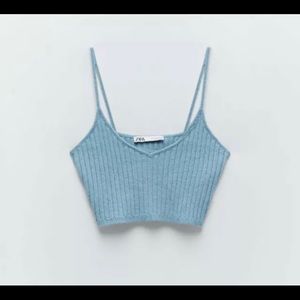 Zara Ribbed Knit CROPPED TOP/CAMI in Pastel Blue